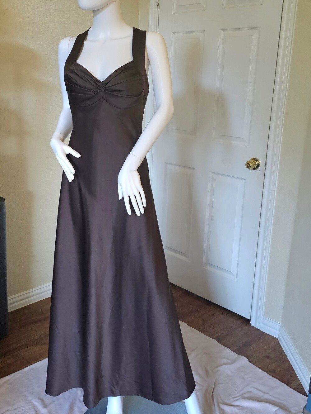 Calvin Klein Chocolate Brown Maxi Dress with Sweetheart Neckline
